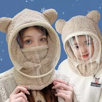 Ветрозащитная маска для лица для взрослых, осенне-зимняя защита головы и шеи, для катания на лыжах, милый медведь, защитные уши