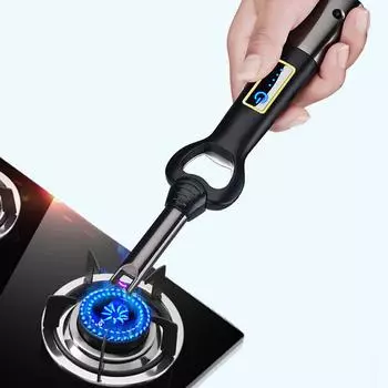 Ветрозащитная многофункциональная зажигалка для барбекю, открывалка для бутылок, дуговая зажигалка, перезаряжаемая через USB, электрическая зажигалка для светодиодного освещения, безопасная кухонная зажигалка