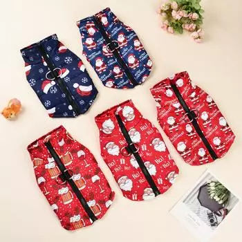 Ветрозащитная одежда для собак среднего и малого размера, зимняя теплая куртка для щенков с рождественским принтом оленя и D-образным кольцом, одежда в стиле йоркшир S