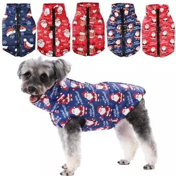 Ветрозащитная одежда для собак среднего и малого размера, зимняя теплая куртка для щенков с рождественским принтом оленя и D-образным кольцом, одежда в стиле йоркшир S