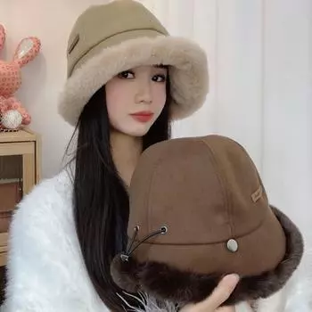 Ветрозащитная пушистая меховая панама, теплая зимняя шляпа для рыбалки, модная бархатная панама для катания на лыжах бежевый