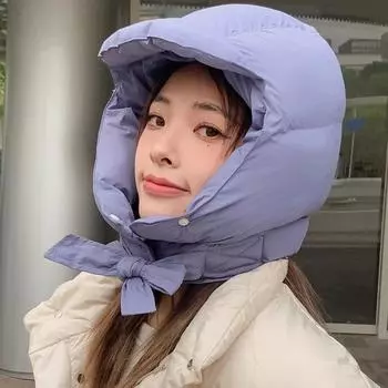 Ветрозащитная шапка-балаклава, однотонная, пухлая, защитная кепка для ушей, повседневная, с подкладкой, женская чёрный