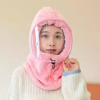 Ветрозащитная шапка-пилот для езды на велосипеде, шапка для взрослых с прозрачной маской для лица, зимняя утолщенная шапка, регулируемая шапка с холодными ушками с капюшоном розовый