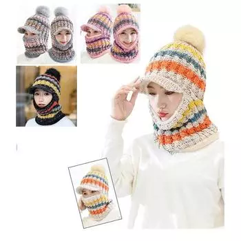 Ветрозащитная шапка-ушанка. Шерстяная шапка и бархатный нагрудник. Головной убор. розовый