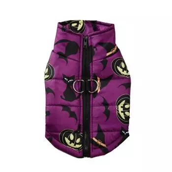 Ветрозащитная теплая одежда для собак с принтом Хэллоуина для маленьких и средних собак, кошек, зимняя куртка с D-образным кольцом для щенков, шнауцеров, чихуахуа, пальто S