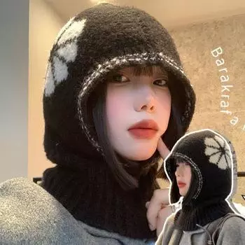 Ветрозащитная защитная шапка для ушей шерстяная вязаная шапка-пуловер креативная цветочная балаклава шапка для отдыха на природе кофейный