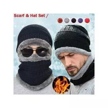 Ветрозащитная зимняя шерстяная шапка с шарфом с капюшоном, вязаная шапка-ушанка и теплые маски для мужчин и женщин вино красного