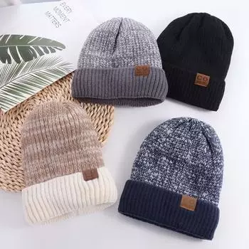 Ветрозащитная зимняя вязаная шапка с меховой подкладкой, теплая шапка-бини, модная плюшевая вязаная шапка для мужчин и женщин чёрный