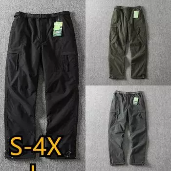 Ветрозащитные и водонепроницаемые уличные бархатные брюки из мягкой оболочки, мужские прямые зимние повседневные брюки с несколькими карманами, брюки-карго 4XL чёрный