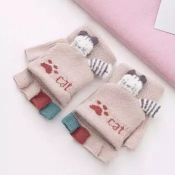 Ветрозащитные нейлоновые детские перчатки с откидным чехлом, толстые варежки, перчатки с полупальцами тёмно-синий