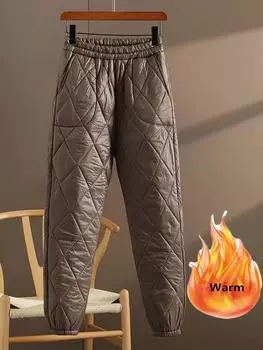 Ветрозащитные пуховые хлопковые шаровары, зимние зимние женские брюки для бега, повседневные теплые утепленные легкие мешковатые брюки, новинка 2023 года M 45-55kg красный