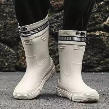 Ветрозащитные резиновые сапоги мужские кожаные резиновые сапоги до середины голени модные черные резиновые резиновые сапоги мужские водонепроницаемые рабочие ботинки 39