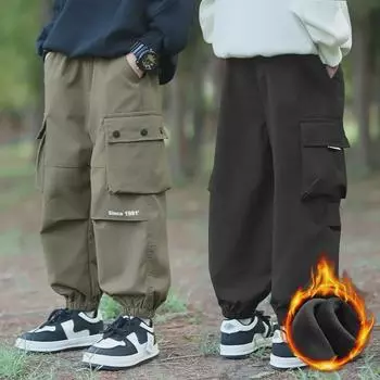 Ветрозащитные водонепроницаемые брюки для мальчиков: Модные бархатные рабочие брюки осень/зима 2024 года 140cm