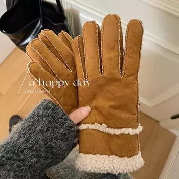 Ветрозащитные женские зимние перчатки для электровелосипеда, теплые перчатки для зимнего велоспорта с пятью пальцами, овечья шерсть и бархатная замша M (female size)