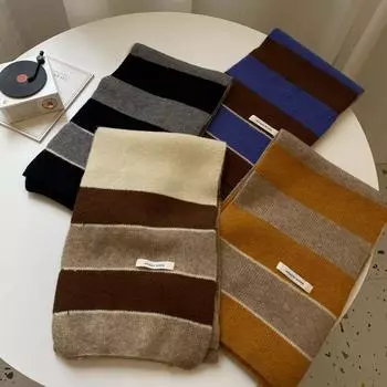 Ветрозащитные зимние шерстяные шарфы мягкие теплые мужские и женские шейные платки вязаные полосатые шарфы для мальчиков и девочек чёрный