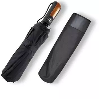 Ветрозащитный 3-кратный автоматический зонт от дождя, женский кожаный зонт с деревянной ручкой, деловой зонт в британском стиле, мужской подарок, большой зонт