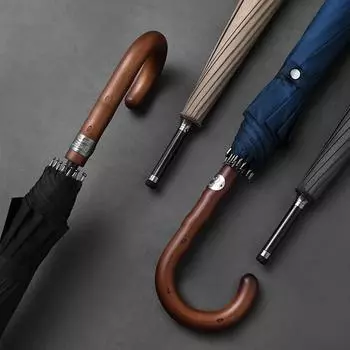 Ветрозащитный большой зонт для мужчин, деревянная длинная ручка, большой зонт для гольфа, роскошный уличный винтажный зонт от дождя, 12 ребер тёмно-синий