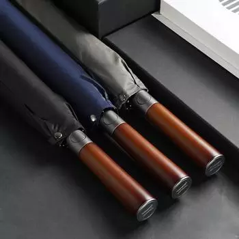 Ветрозащитный длинный зонт для мужчин, защита от ультрафиолета, деревянная ручка, большой прочный зонт от солнца, 122 см, большой зонт от дождя для гольфа чёрный