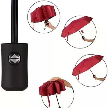Ветрозащитный дорожный зонт - ветроустойчивый, маленький - компактный, легкий, автоматический, с прочным стальным стержнем, мини, складной и портативный красный
