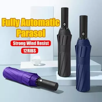 Ветрозащитный двухслойный зонт с 12 костями, полностью автоматический зонт от дождя для мужчин и женщин, роскошный деловой мужской большой зонтик