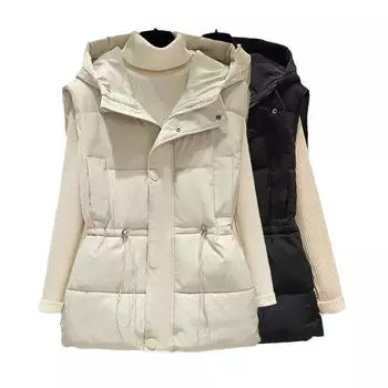 Ветрозащитный и морозостойкий демисезонный жилет, новый осенне-зимний женский жилет из хлопка-пуховика, свободная куртка без рукавов с капюшоном M recommends 75-47.5kg