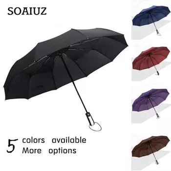 Ветрозащитный полностью автоматический зонт от дождя для женщин и мужчин, 3 складных красный