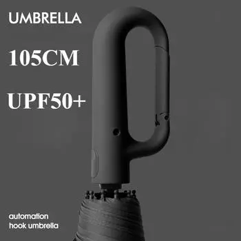 Ветрозащитный прочный 105 см усиленный автоматический складной зонт для мужчин с большой ручкой-пряжкой, ветро- и водонепроницаемый iron&10K серый