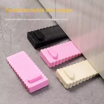 Ветрозащитный противоударный дверной стопор: Высокий дверной клин и держатель на присоске розовый