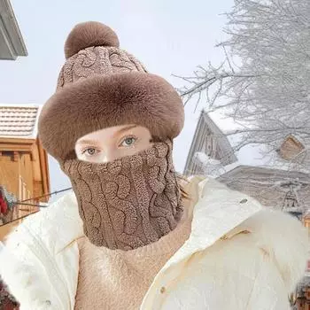 Ветрозащитный шарф с капюшоном, термовязаная лыжная плюшевая шапка для мужчин и женщин, очаровательная уличная мода, ветрозащитные стильные зимние шапки для