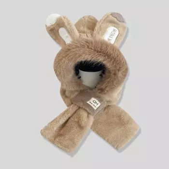 Ветрозащитный шарф-шапка с кроличьими ушками, теплая шапка, милый плюшевый шарф-шапка, осень-зима хаки