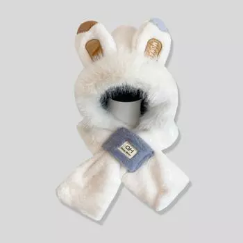 Ветрозащитный шарф-шапка с кроличьими ушками, теплая шапка, милый плюшевый шарф-шапка, осень-зима белый