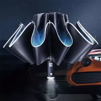 Ветрозащитный складной зонт со светодиодной подсветкой Перевернутый зонт Lively Life с тефлоновым покрытием и светоотражающей полосой Зонты с 10 усиленными спицами no light чёрный