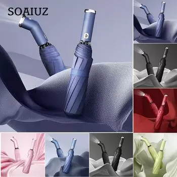 Ветрозащитный светодиодный зонт от солнца и дождя, легкий компактный складной обратный автоматический прочный зонт