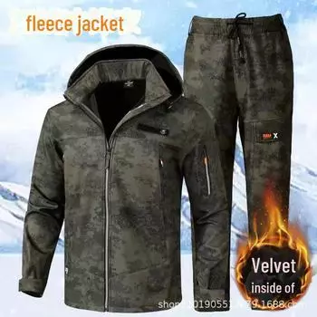Ветрозащитный водонепроницаемый бархатный штурмовой костюм для мужчин и женщин - теплый, износостойкий для скалолазания и работы на открытом воздухе 165 (90-110 lbs) темно-серого