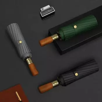 Ветрозащитный зонт для мужчин, автоматический складной зонт, поверхностный мужской зонт от дождя, ручка из цельного дерева, 10 усиленных костей