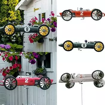 Ветряная мельница Garden Racer, Ветряные мельницы для гоночных автомобилей Garden Racer Ветряная мельница Стальная ветряная мельница Подвесные ветряные мельницы Игрушки Ветровые скульптуры Вертушки-гонщики Двор и сад