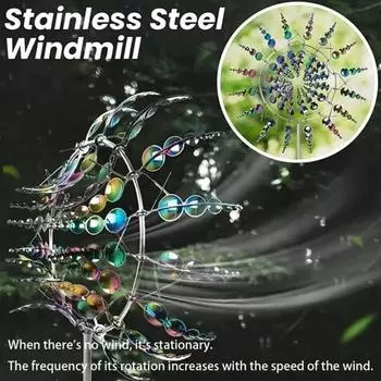 Ветряная мельница Metal Yard Windmill Windpowered Spinner со светоотражающим покрытием, устойчивым к атмосферным воздействиям, для сада, с двухсторонними лопастями серебряный