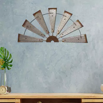 Ветряная мельница настенная скульптура подвесной орнамент украшение ремесло деревенский декор железное искусство для офиса Semicircle