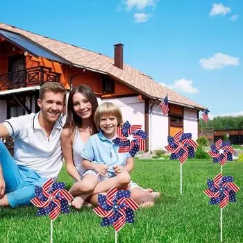 Ветряная мельница с американским флагом, День независимости, красный, белый, синий, ветряная мельница, водонепроницаемые вертушки, патриотический декор, праздничные принадлежности 10pcs серебряный/синий