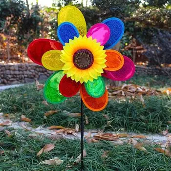 Ветряная мельница с подсолнухом, вертушка, разноцветные блестки, складная ветряная мельница, переноска для кемпинга