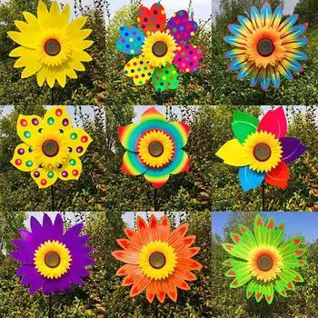 Ветряная мельница в виде подсолнуха, металлический наружный декор для вашего патио и газона, вращающийся ветряной вертушка в виде подсолнуха, садовый декор