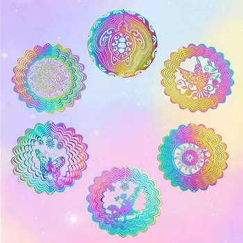 Ветряная вертушка 3D волчки Радужная мандала Подвесные колокольчики Ловец солнца Иллюзия Волшебный декор для сада и двора Отпугиватель птиц