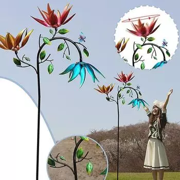 Ветряная вертушка, разноцветные цветы, ветряная вертушка, железные поделки, красочная металлическая ветряная мельница, металлические садовые колышки, вертушки, украшение для двора/улицы разноцветный