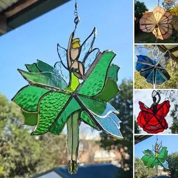 Ветряная вертушка Танцующая дама Окрашенный акриловый ловец солнца Кинетическое искусство Ветряная вертушка Подвесной зелёный