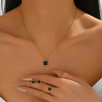 Ветряной ювелирный набор для женщин, геометрический квадратный дизайн с акриловой инкрустацией, длинное ожерелье, универсальные серьги