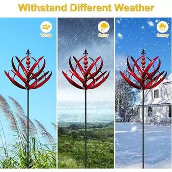 Ветряные мельницы, ветряные вертушки для улицы - очень большие металлические ветряные скульптуры для улицы, вертушки со стойкой, для сада во дворе, декор газона во дворе красный