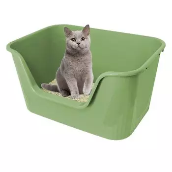 Vevesoas большой туалет для кошек 64 см x 46 см x Cat простая открытая система для взрослых кошек, туалет для нескольких кошек, половина для домашних животных, простой и легкий интегрированный зеленый туалет, зелёный