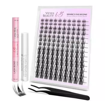 Veyesbeauty Manga Lash Clusters Dramatic Look Dynamic Volume Invisible Band Стойкие и многоразовые 140 пучков 8-18 мм Lash Tray чёрный