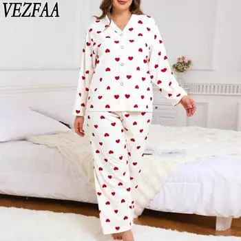 VEZFAA Women s Fashion Casual Spring Autumn Love Letter Print Long Sleeve V-Neck Trousers Pants Suits XL красный
