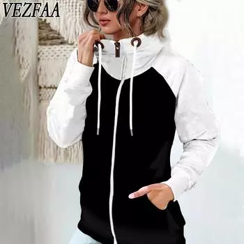 VEZFAA Женская мода Повседневная весна-осень Однотонные принты Длинные рукава Стоячий воротник Блузки и рубашки S белый